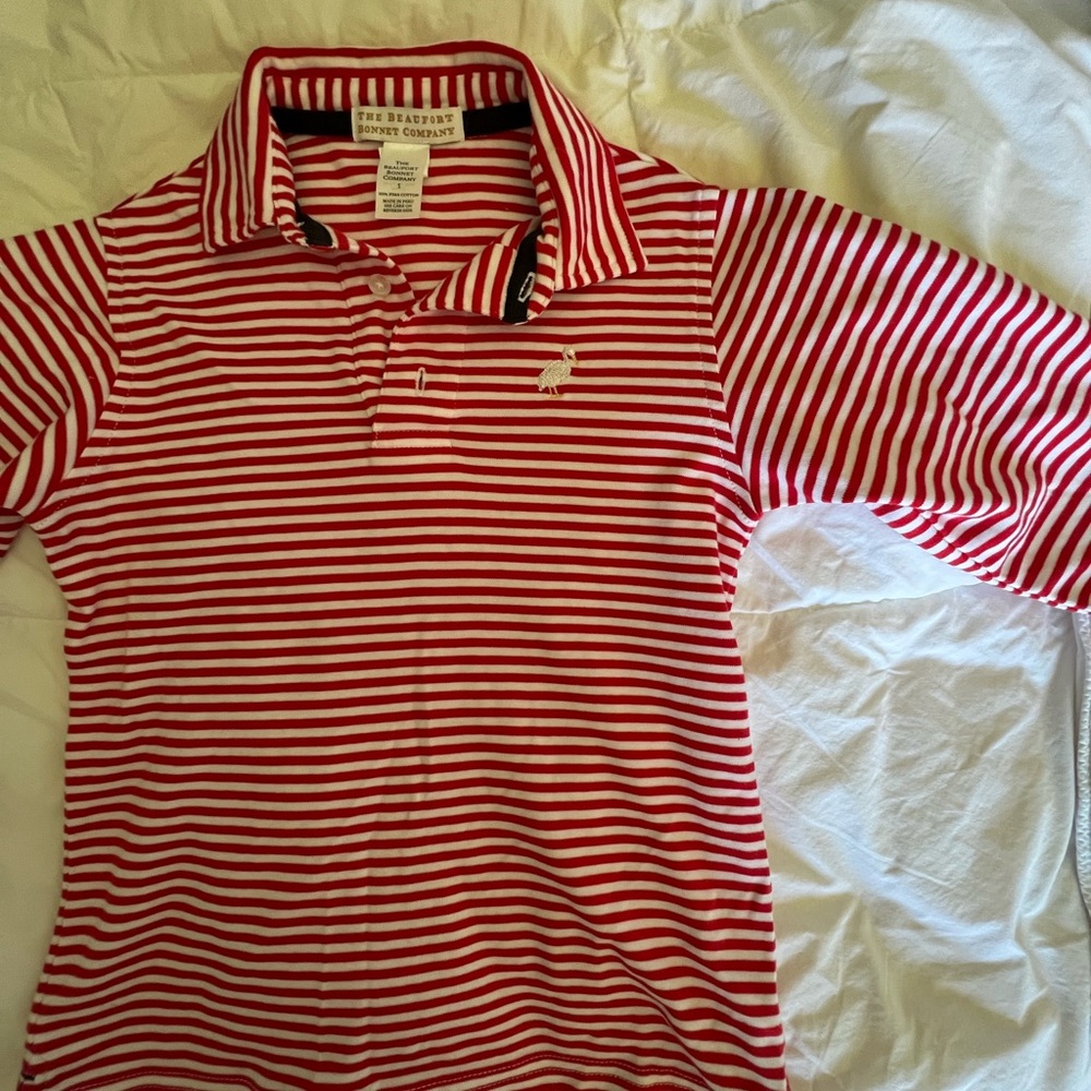 The Beaufort Bonnet Company Red and White Striped Polo